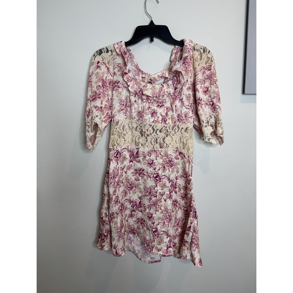 Free People Dress Womens‎ US 2 Floral Lace Sheer Puff Sleeve Cottagecore Boho
